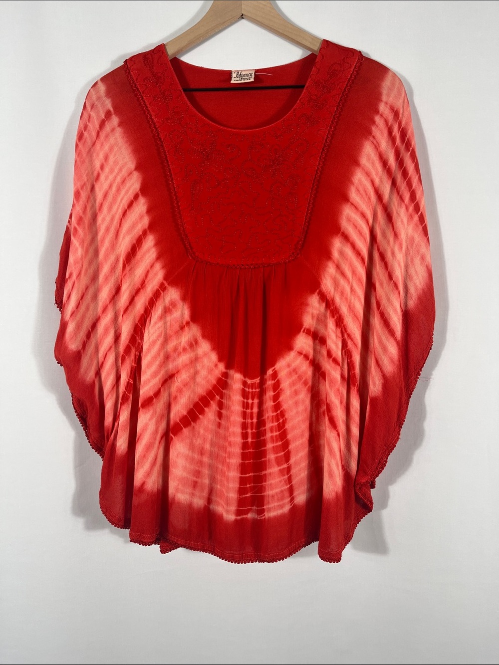 Advance Apparels Red Tie-Dye Embroidered Boho Tunic